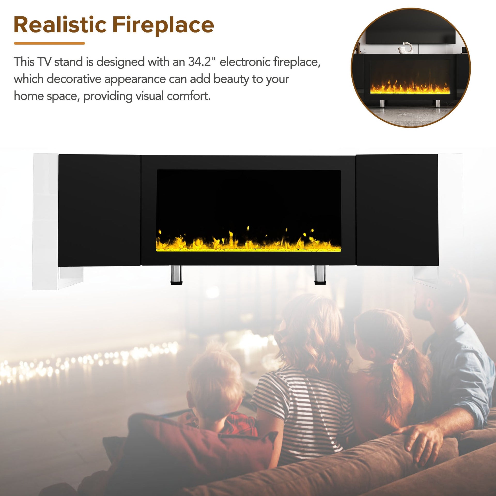 Modern TV Stand with 34.2' Non-heating Electric Fireplace