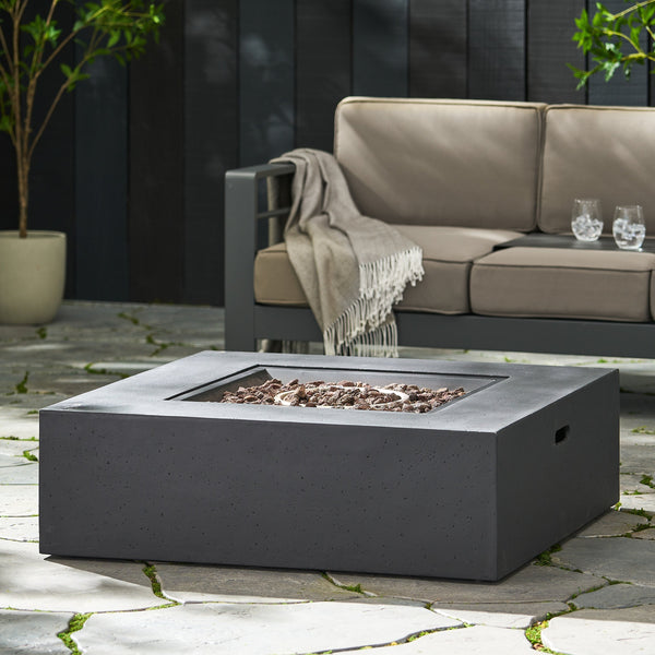 Modern 50,000 BTU Square MgO Fire Table with Propane Tank in Dark Grey