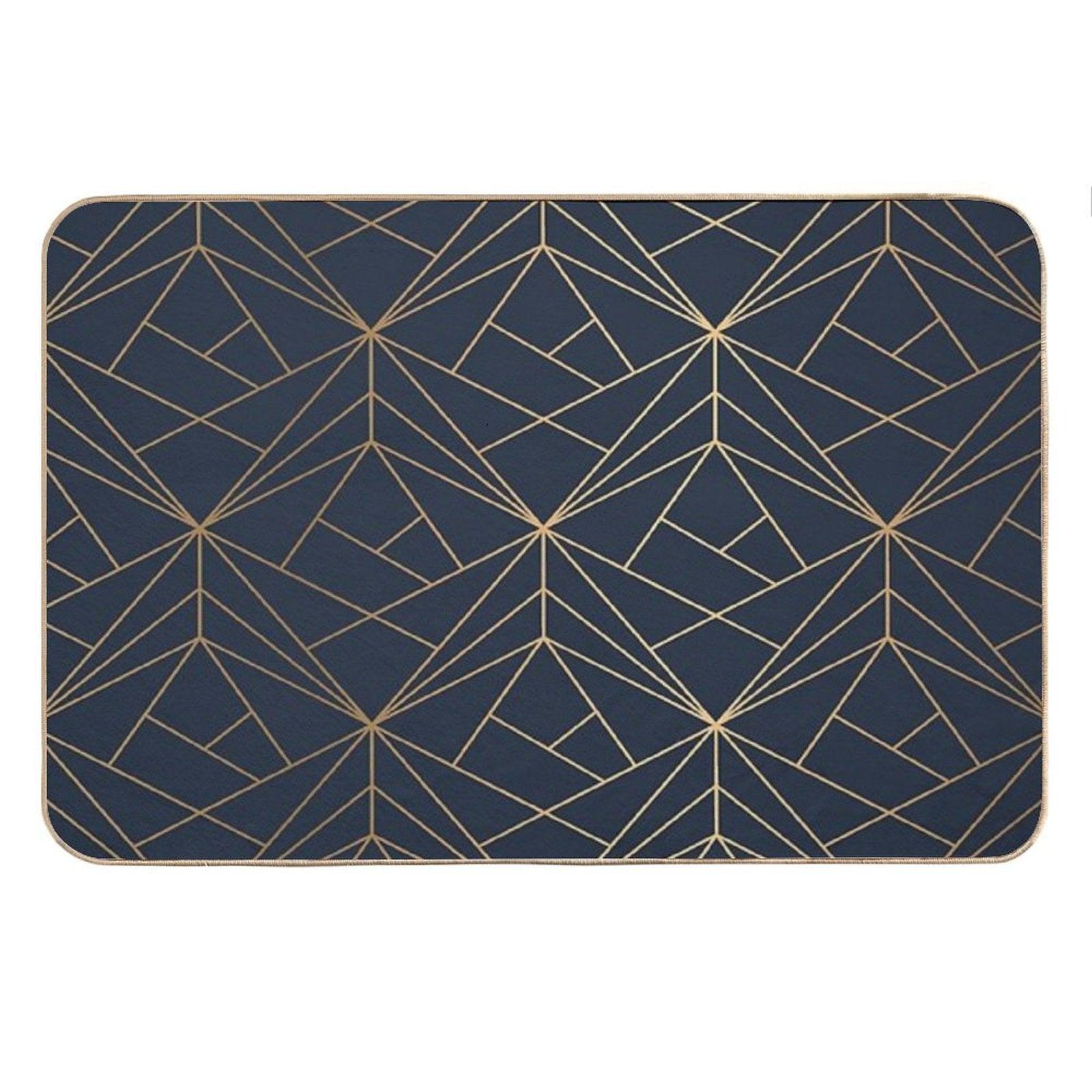 Elegant Geometric Copper Navy Blue Bath Mat