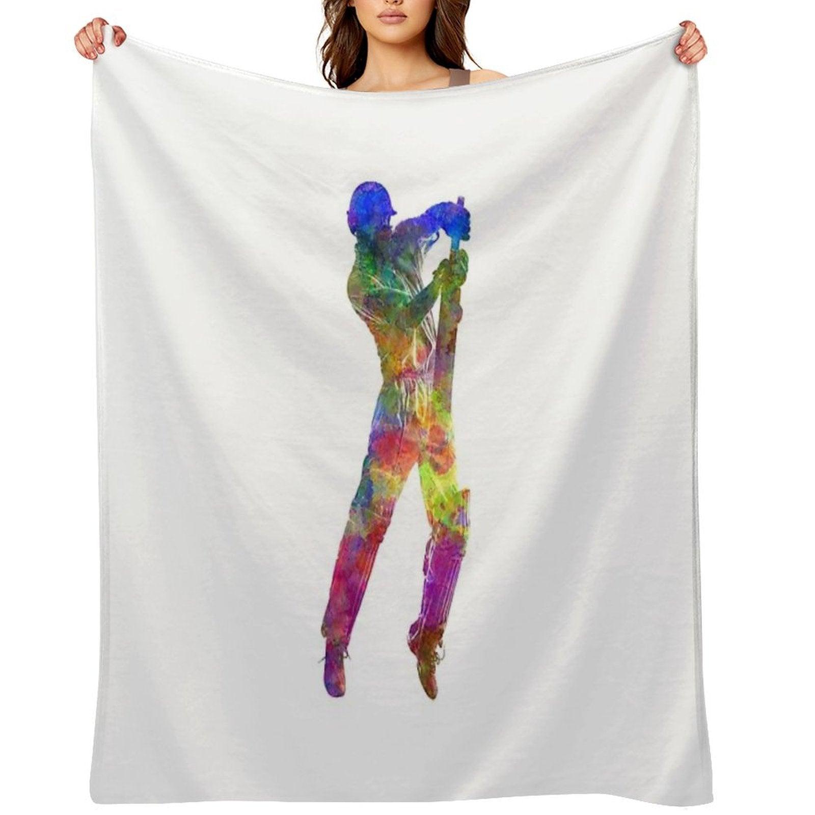 Cricket Player Batsman Silhouette 05 Throw Blanket