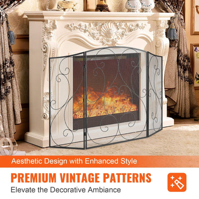 Fireplace Screen 3 Panel, Sturdy Iron Mesh Fireplace Screen, 48