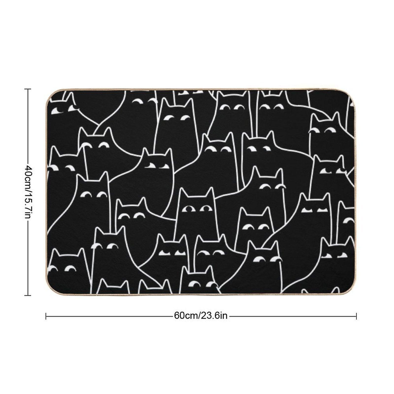 Suspicious Cats (Minimal White Linework Version)  Repositionable Bath Mat