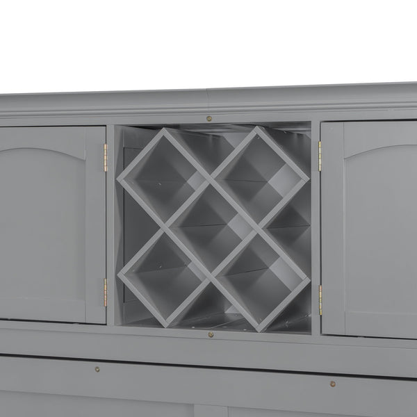 Queen Size Murphy Bed Wall Bed with Top Cabinets & Wine Rack ,Gray(OLD SKU:LP000879AAE)