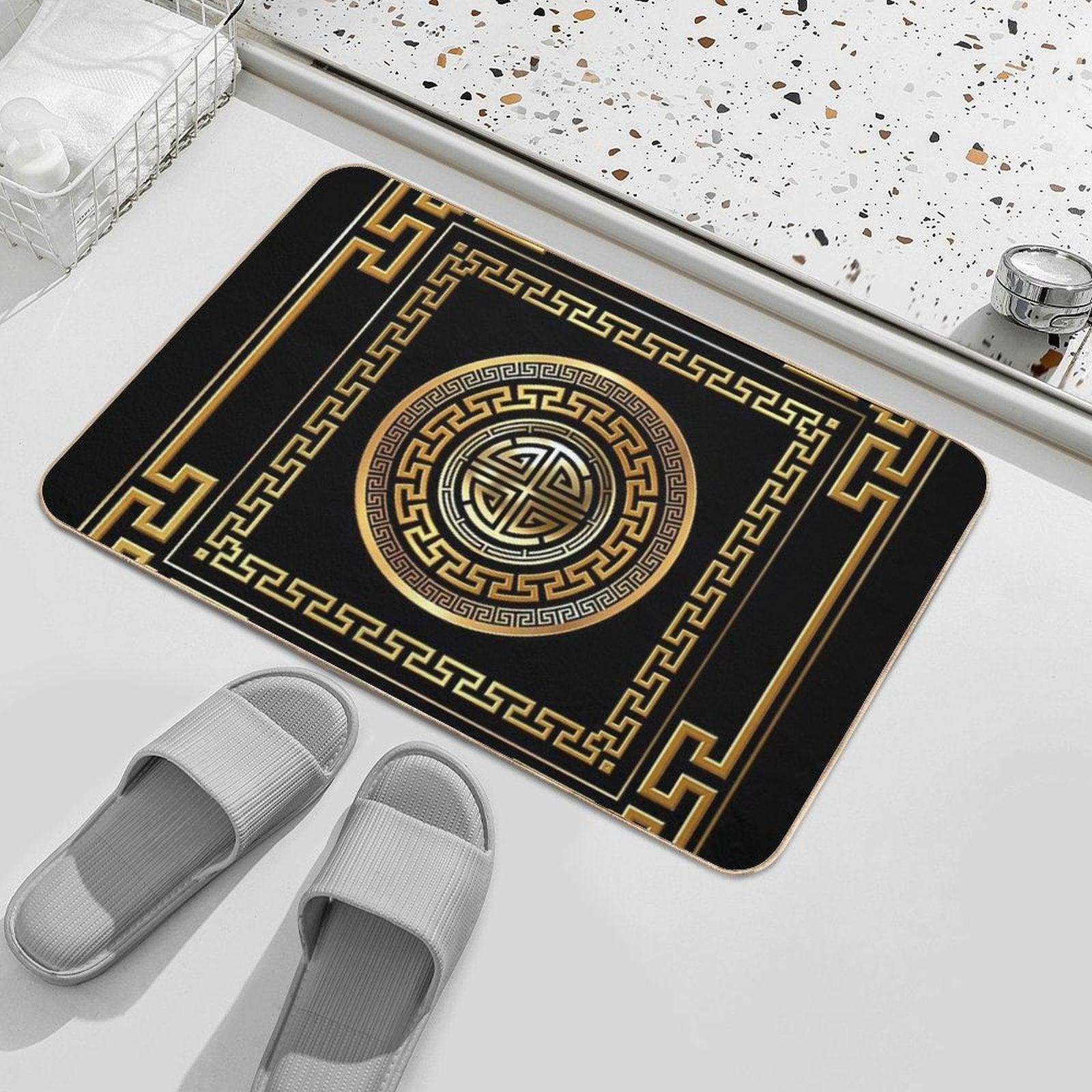Greek Key Meander Black Gold Large Bath Mat
