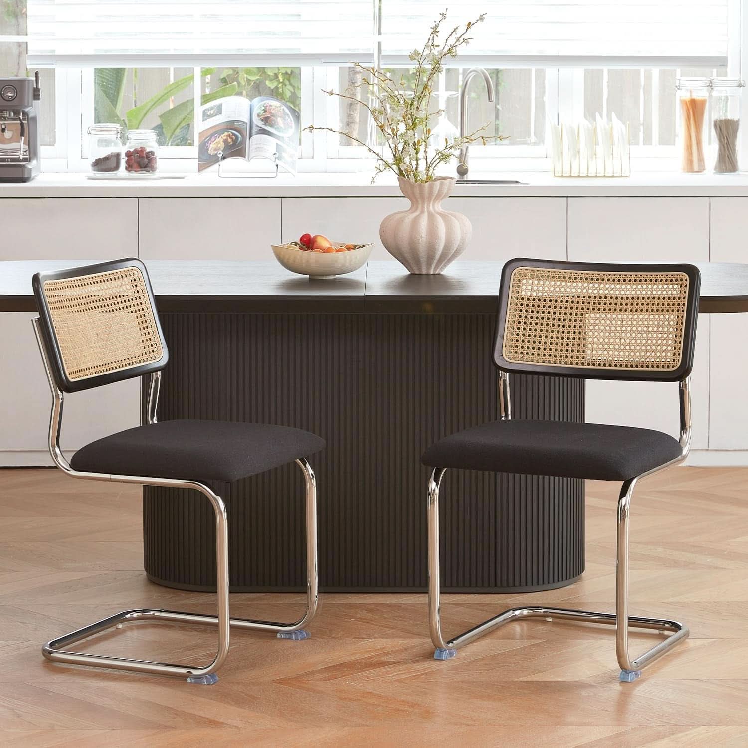 Black Chrome Rattan Midcentury Cesca Dining Chairs