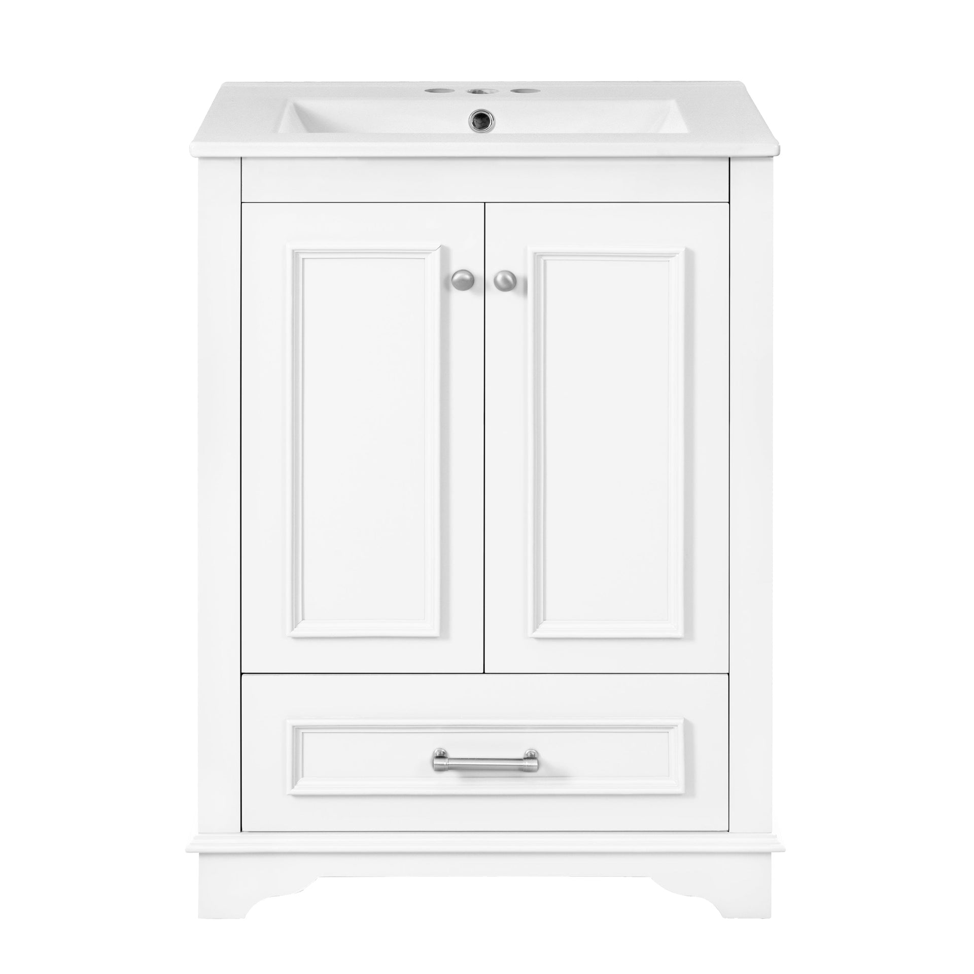 Bathroom Vanity with Ceramic Sink and Modern Freestanding Storage Cabinet, Soft-Close Doors