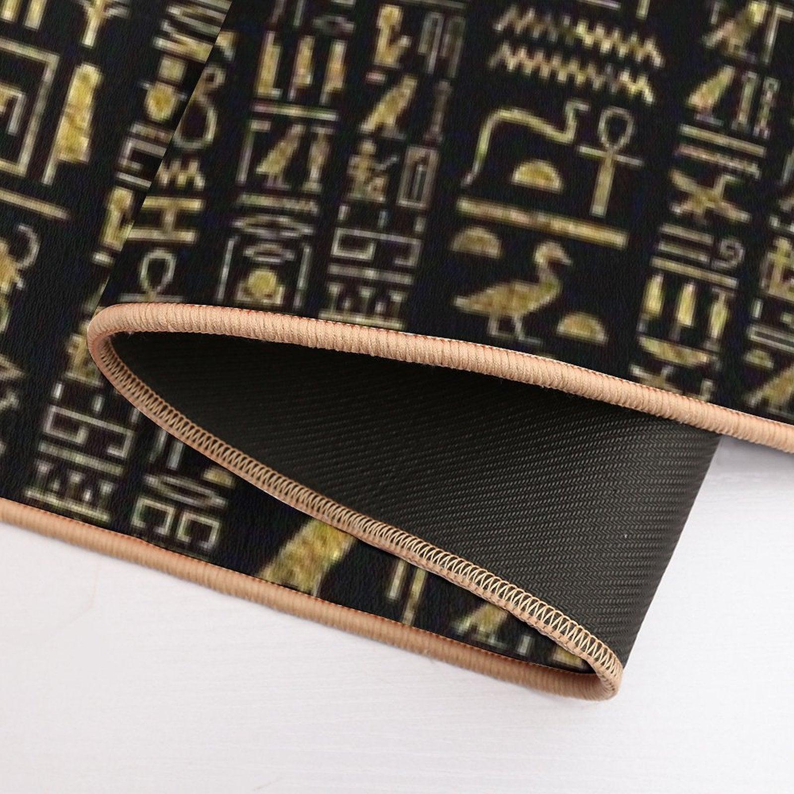 Egyptian Hieroglyphs Vintage Gld on Black Bath Mat