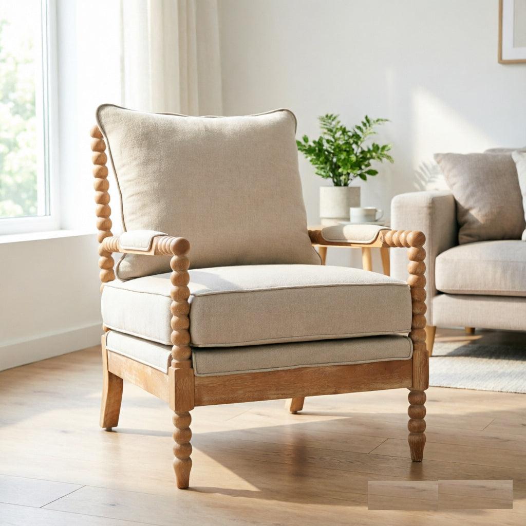 Rubber Wood Accent Chair - Upholstered Fabric Living Room Chair
