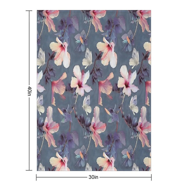 Butterflies And Hibiscus Flowers - A Painted Pattern Throw Blanket