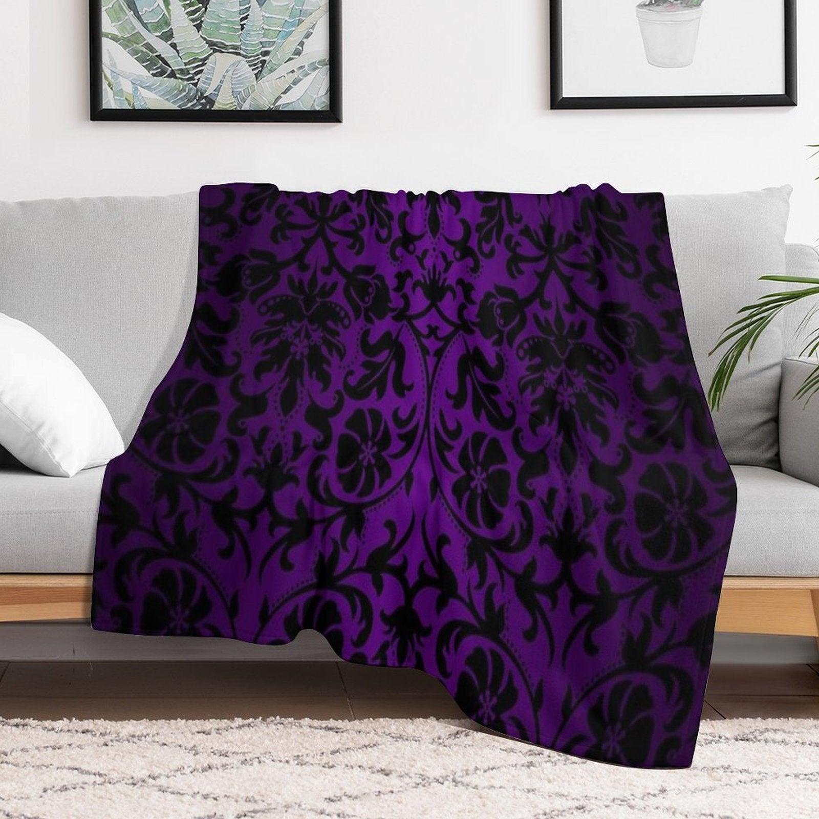 Purple And Black Damask Pattern Design Throw Blanket