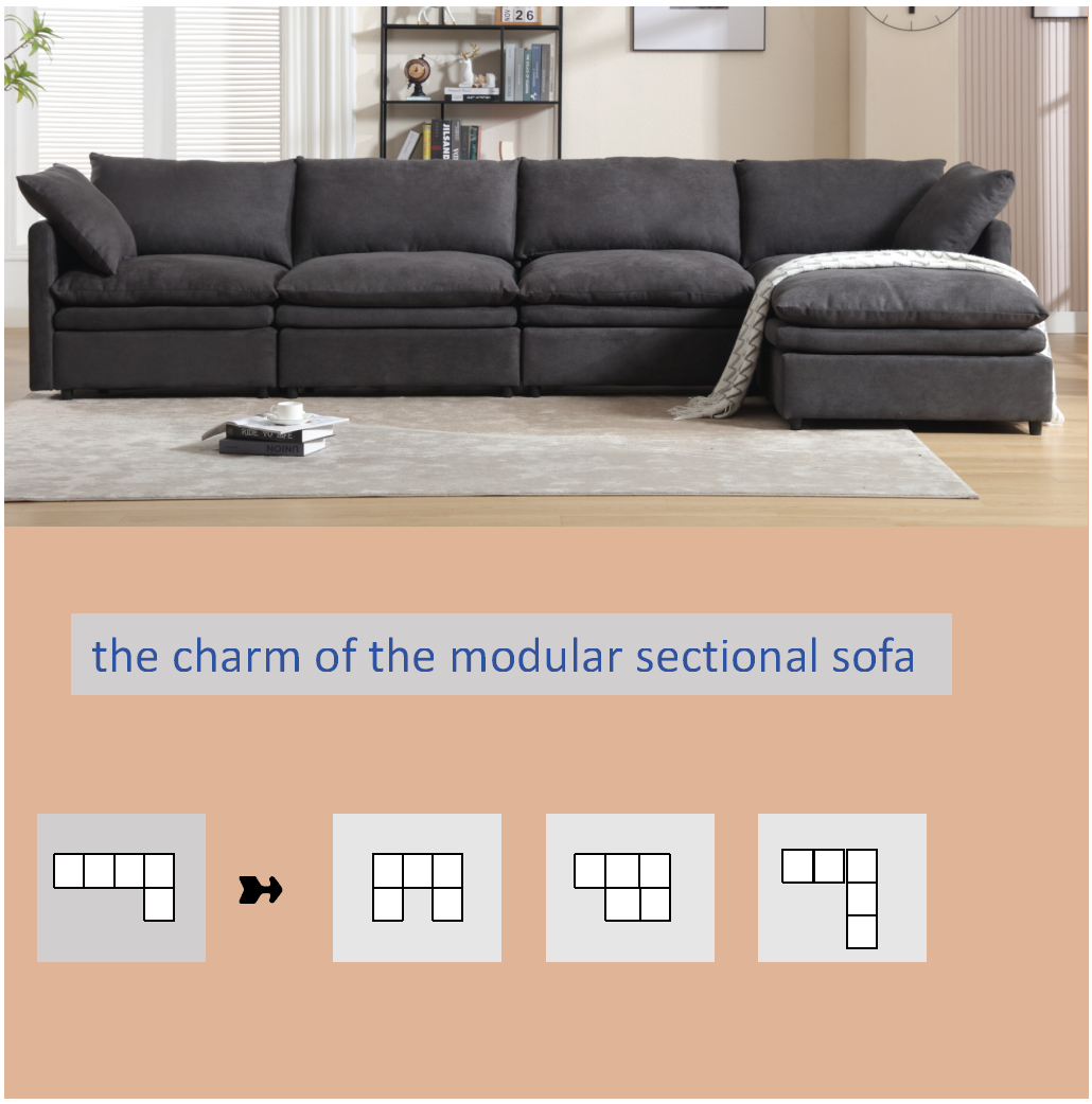 Modern U-shaped Sectional Sofa ,5-seat Upholstered  Sofa Furniture,Sleeper Sofa Couch with Chaise Lounge for Living Room,Apartment,Dark Gray,Polyester