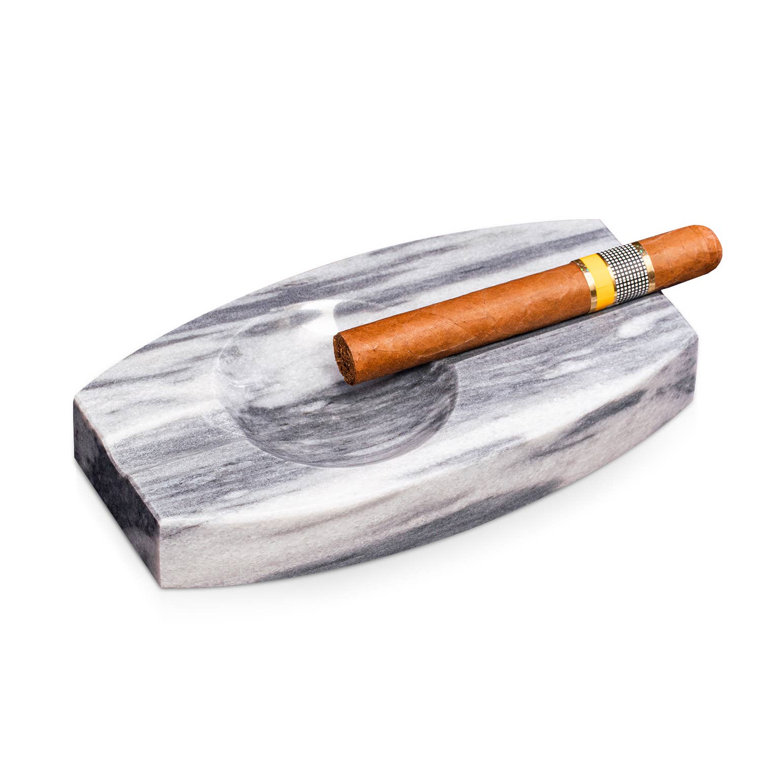 Marble Cigar Ashtray - Double Cigar Rest | Gray Carrera Stone Tray