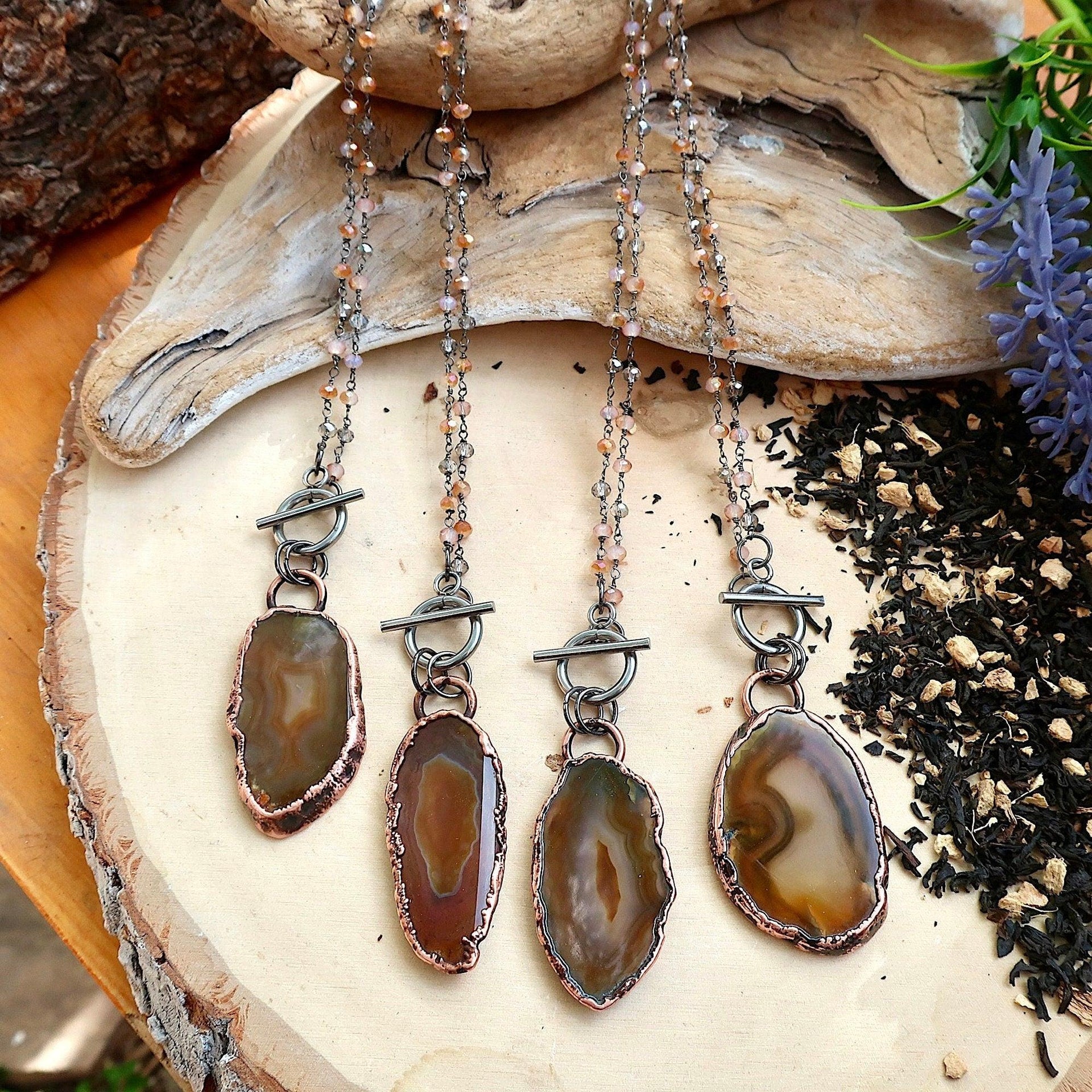 Handcrafted Agate Crystal Necklace Grounded Calm | By Blackbird & Sage