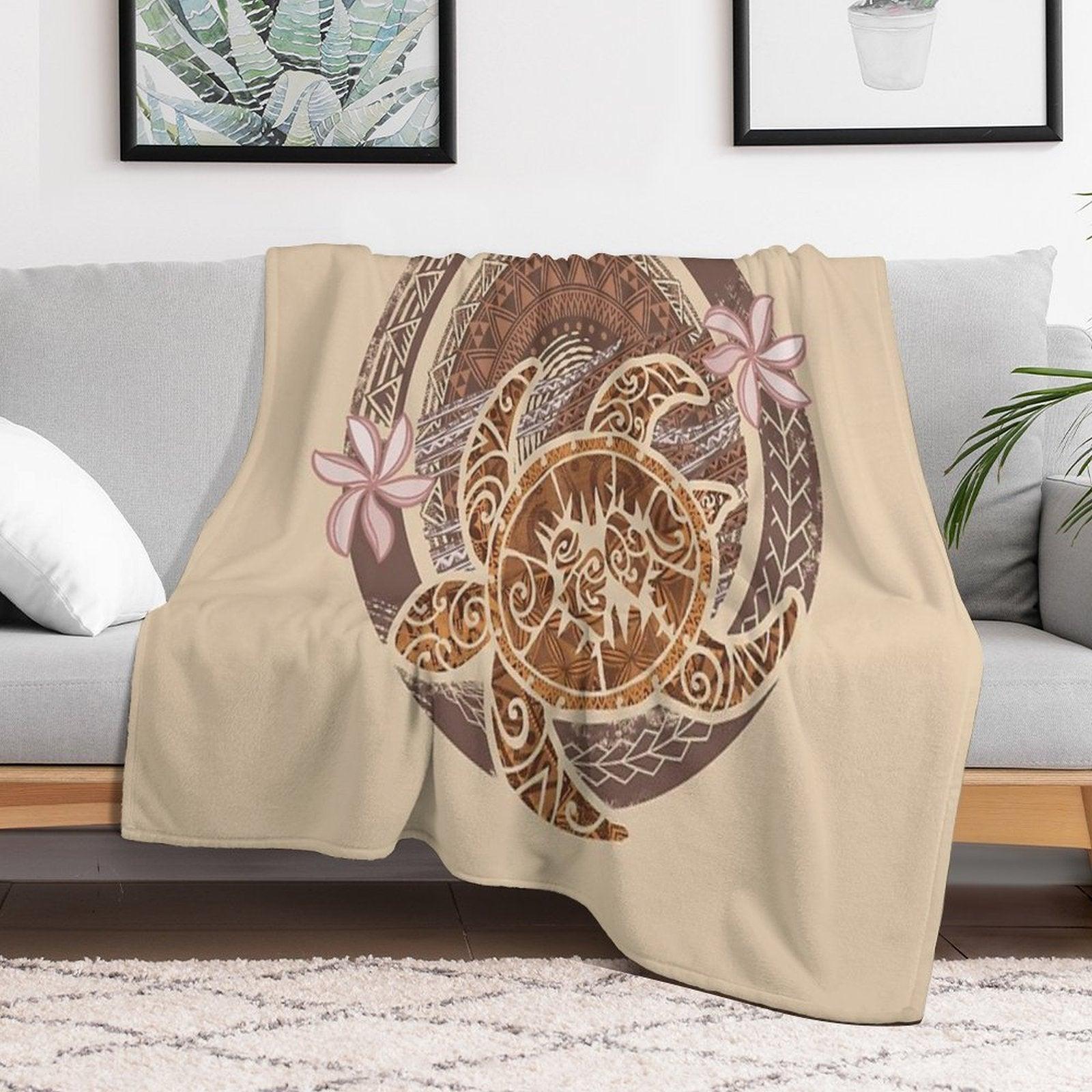 Vintage Circular Samoan Turtle Dive Throw Blanket