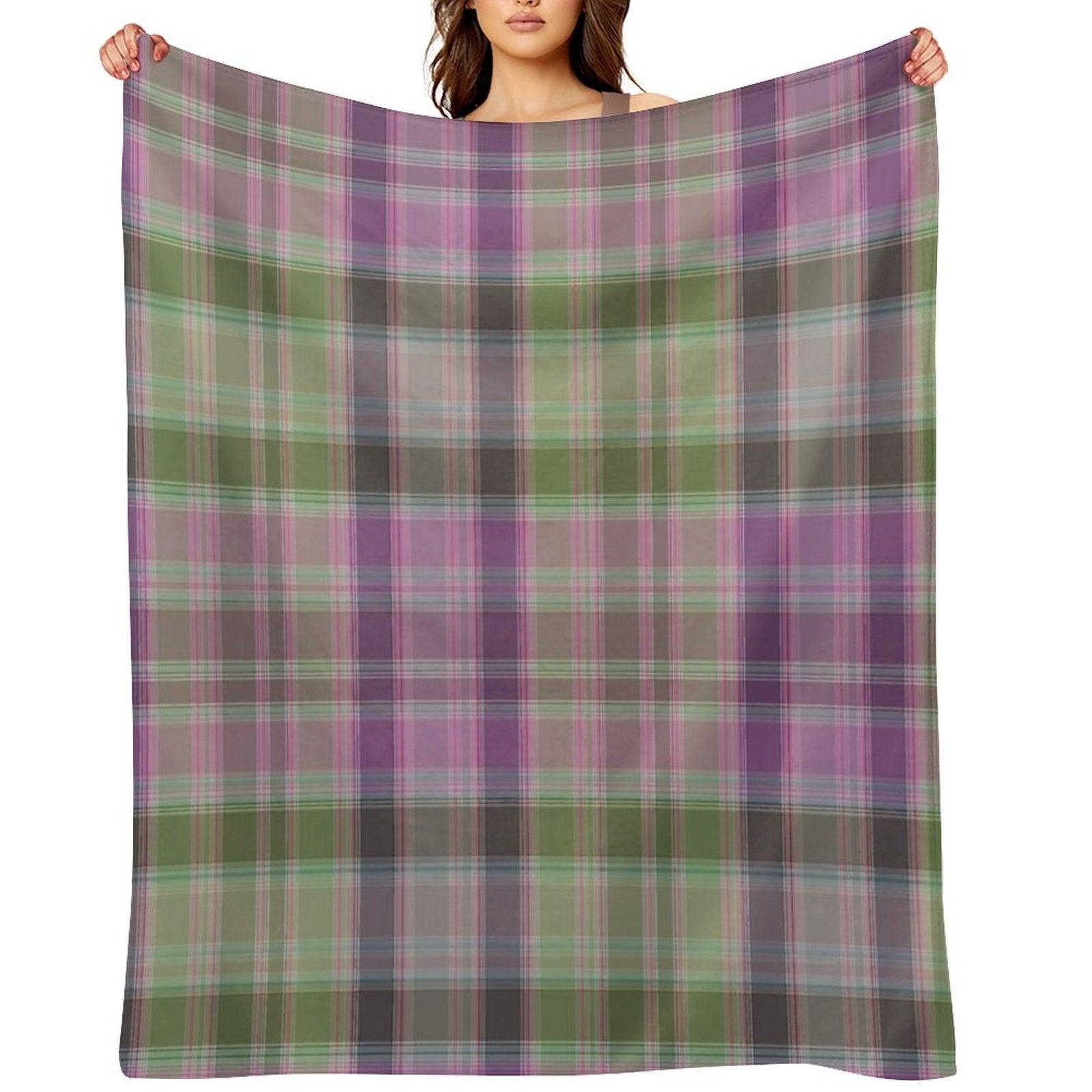 Green And Lilac Tartan Plaid. Throw Blanket