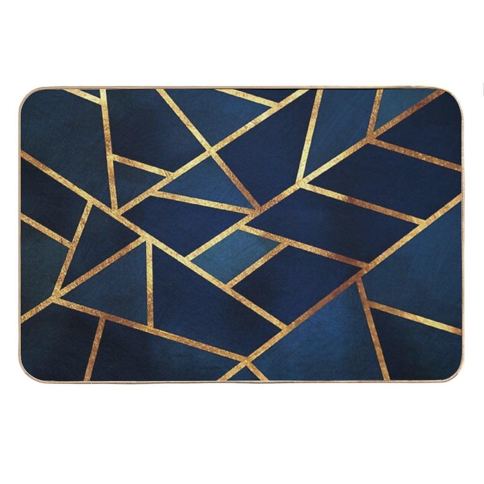 Navy Gold Stone Geometric Bath Mat