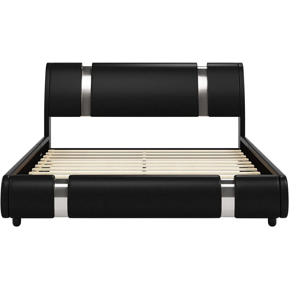Queen Faux Leather Bed Frame With Adjustable Headboard