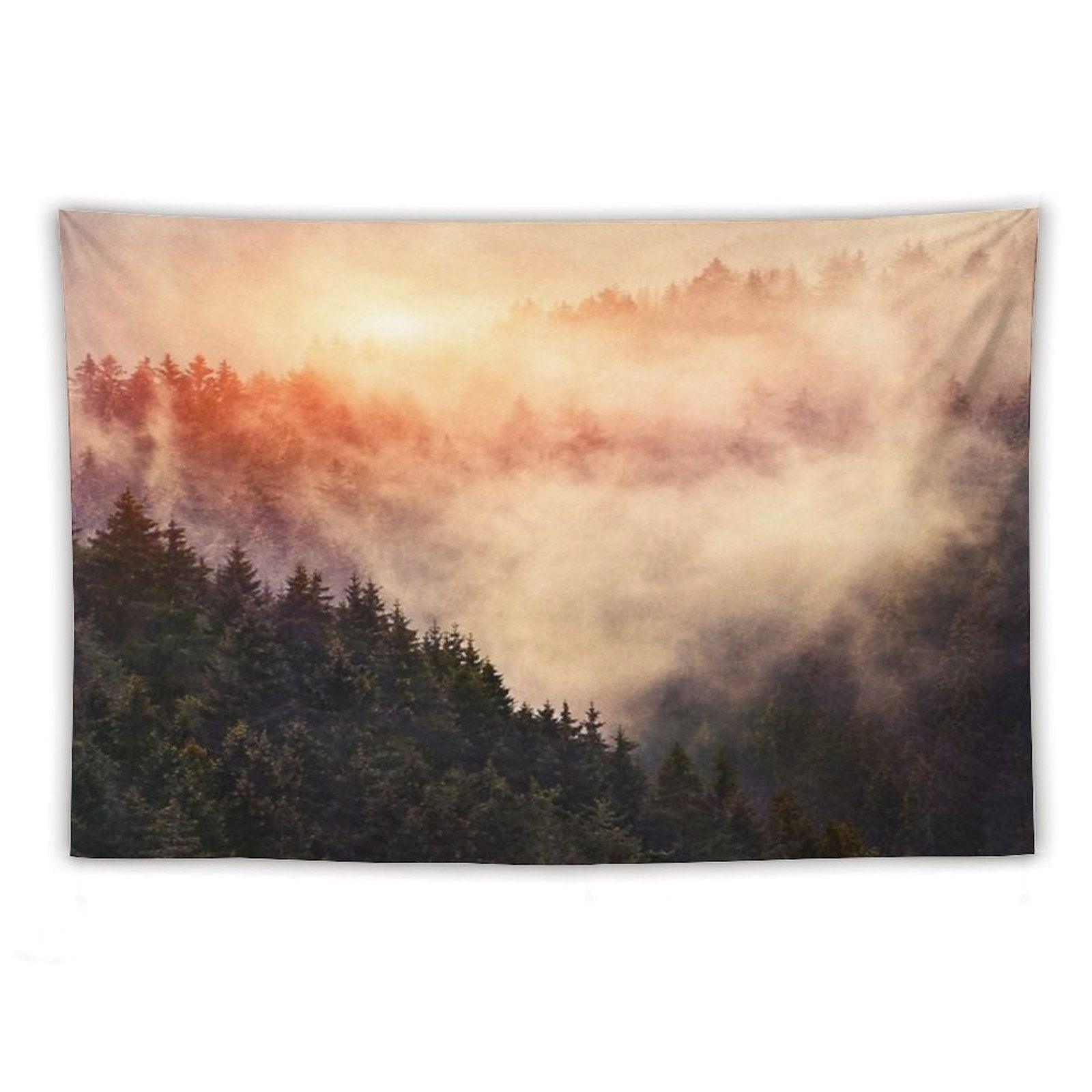 In My Other World  Sunrise In A Romantic Misty Foggy Autumn Fairytale Wilderness Forest With Trees Covered In Fog And Sunlight Tapestry