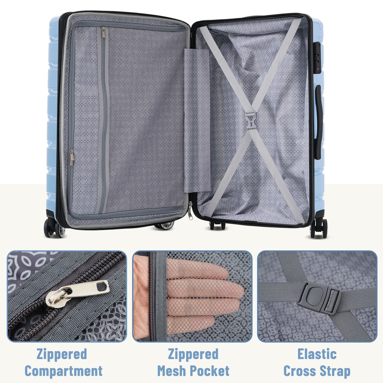 Hardshell Luggage Set 3 Piece, Durable ABS+PC Travel Suitcase with Spinner Wheels for Men Women (20/24/28 Inch)