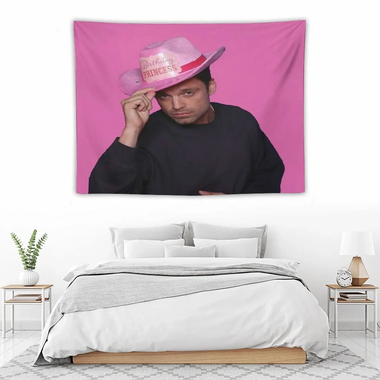 Yes Haw! Sebastian Stan with Pink Birthday Princess Cowboy Hat Tapestry