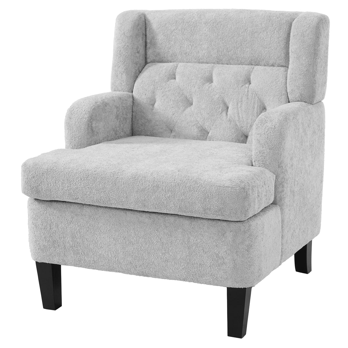 Modern Light Grey Tufted Accent Chair with Plush Upholstery & Wood Legs