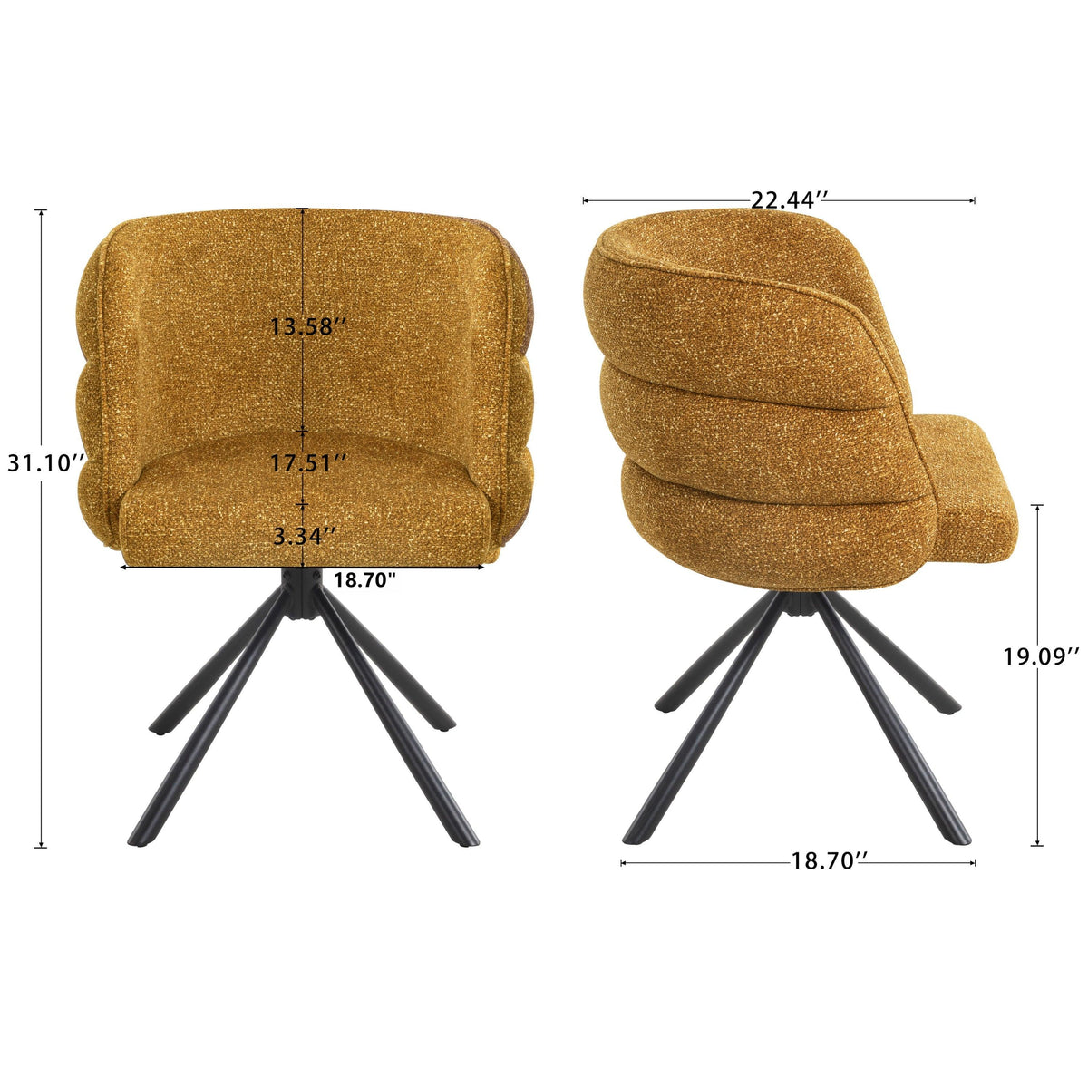Modern 270° Swivel Upholstered Desk Chairs Set of 2 in Orange, Chenille Fabric with Metal Base for Home Office, Bedroom, Or Living Room