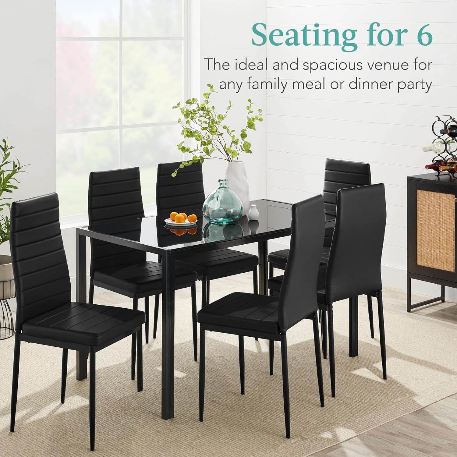 Tempered Glass Ultra Lux Countertop Dining Table Set Black 51 Inch