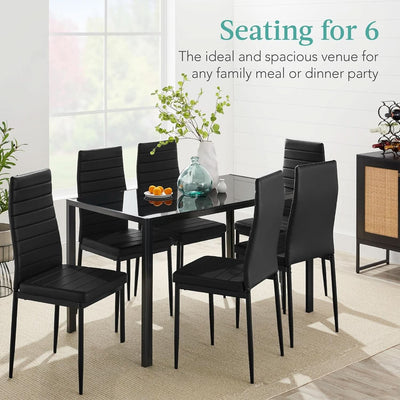 Tempered Glass Ultra Lux Countertop Dining Table Set Black 51 Inch