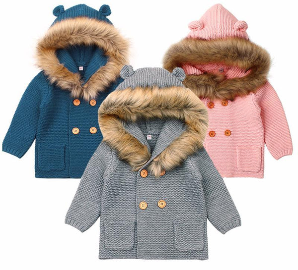 Modern Winter Warm Knit Cardigan Long Sleeve Hooded Sweaters for Newborn Infant Jacket And Coat Combination Clotes
