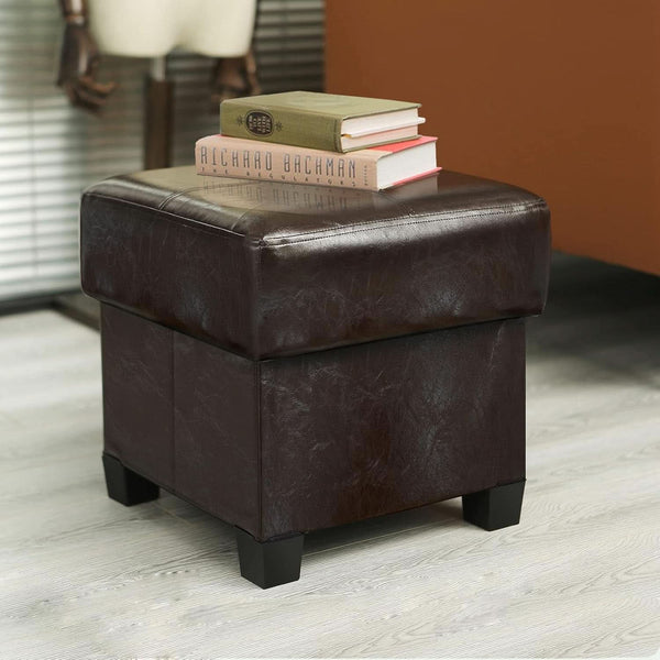 Brown PU Leather Storage Ottoman Featuring CushionedTop