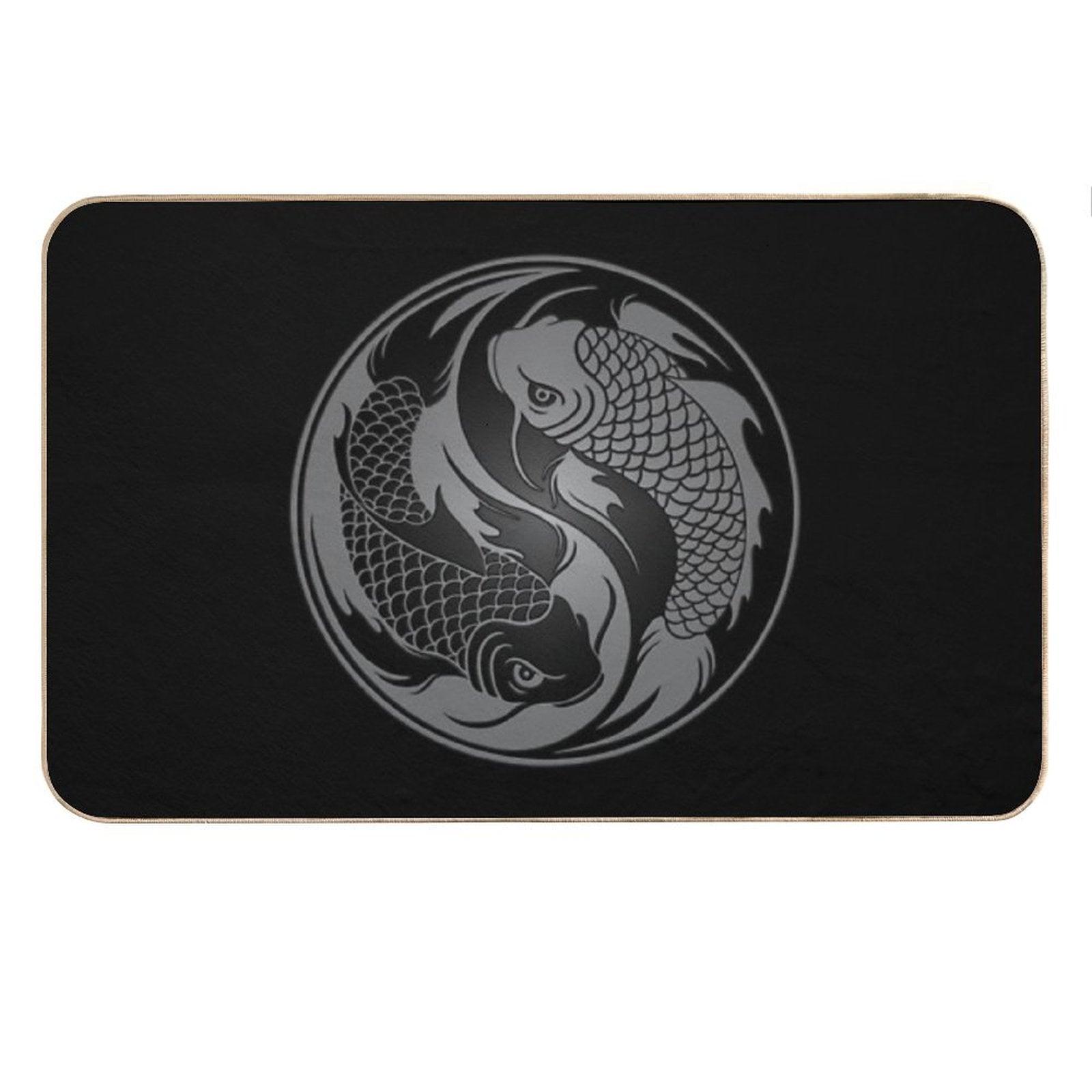 Gray And Black Yin Yang Koi Fish Bath Mat