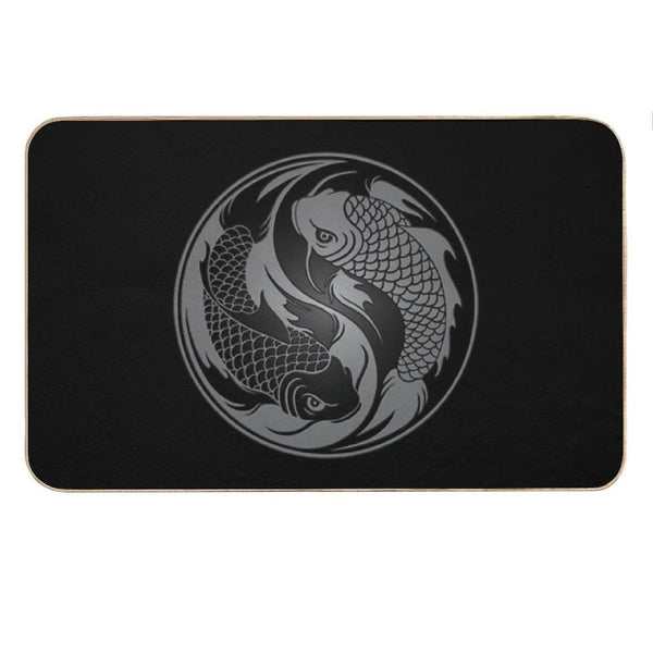 Gray And Black Yin Yang Koi Fish Bath Mat