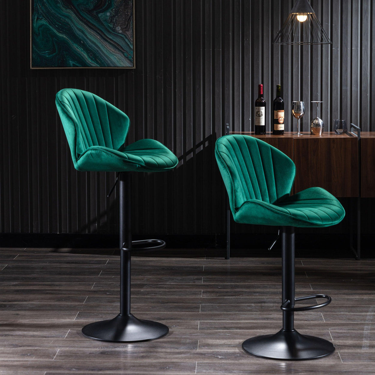 Modern Green Upholstered Swivel Bar Stool with Chrome Metal Base – Contemporary Counter Chair