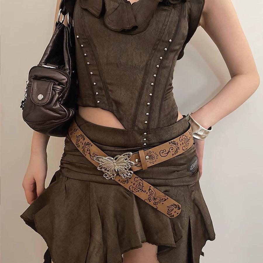 Women's Metal Butterfly Decorative Belt With Skirt And Jeans