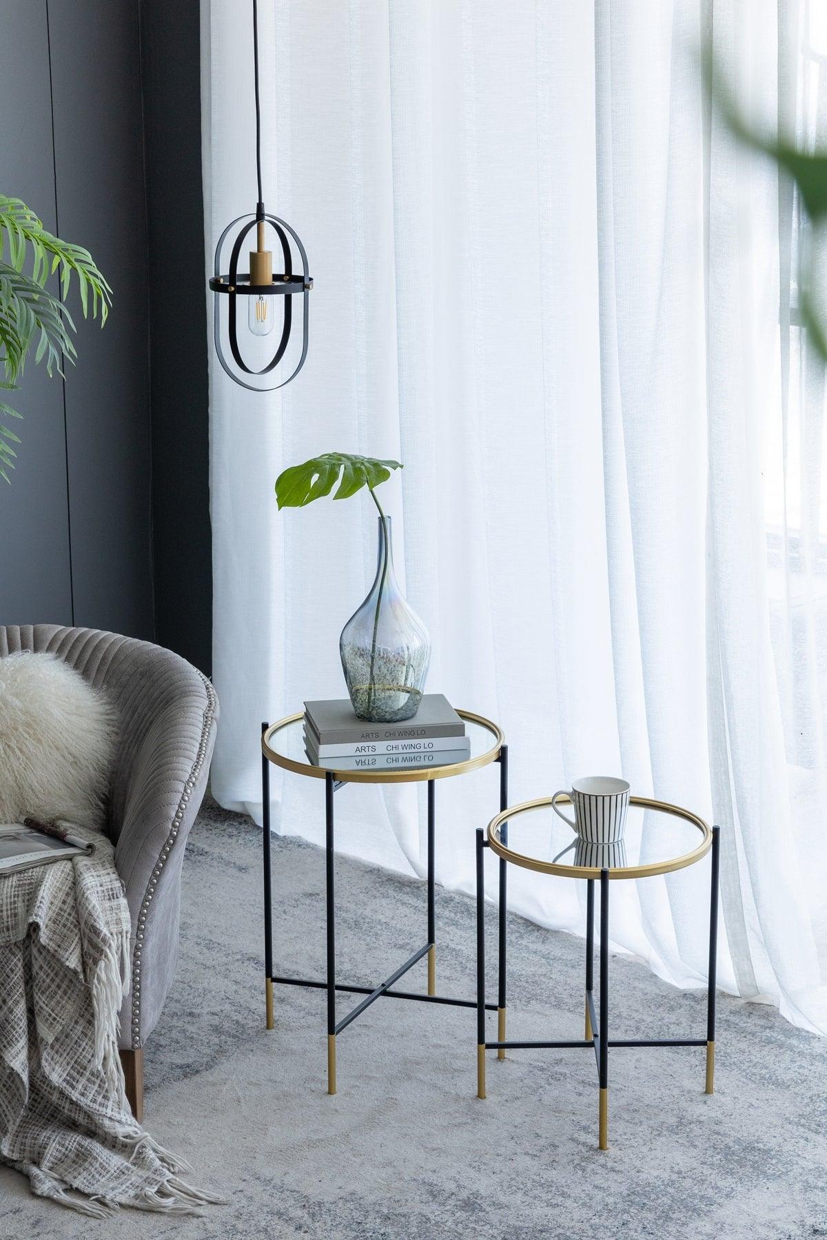 Set of 2 Gold Nesting Side Tables with Mirrored Tops