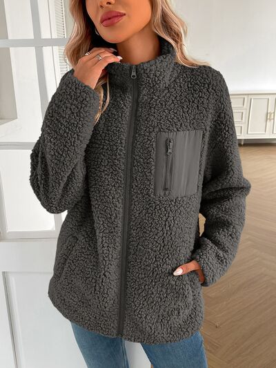 Winter Warm Zip Up Long Sleeve Jacket Fuzzy Cozy & Stylish Jacket Cold-Weather Essential Outdoor Jacket