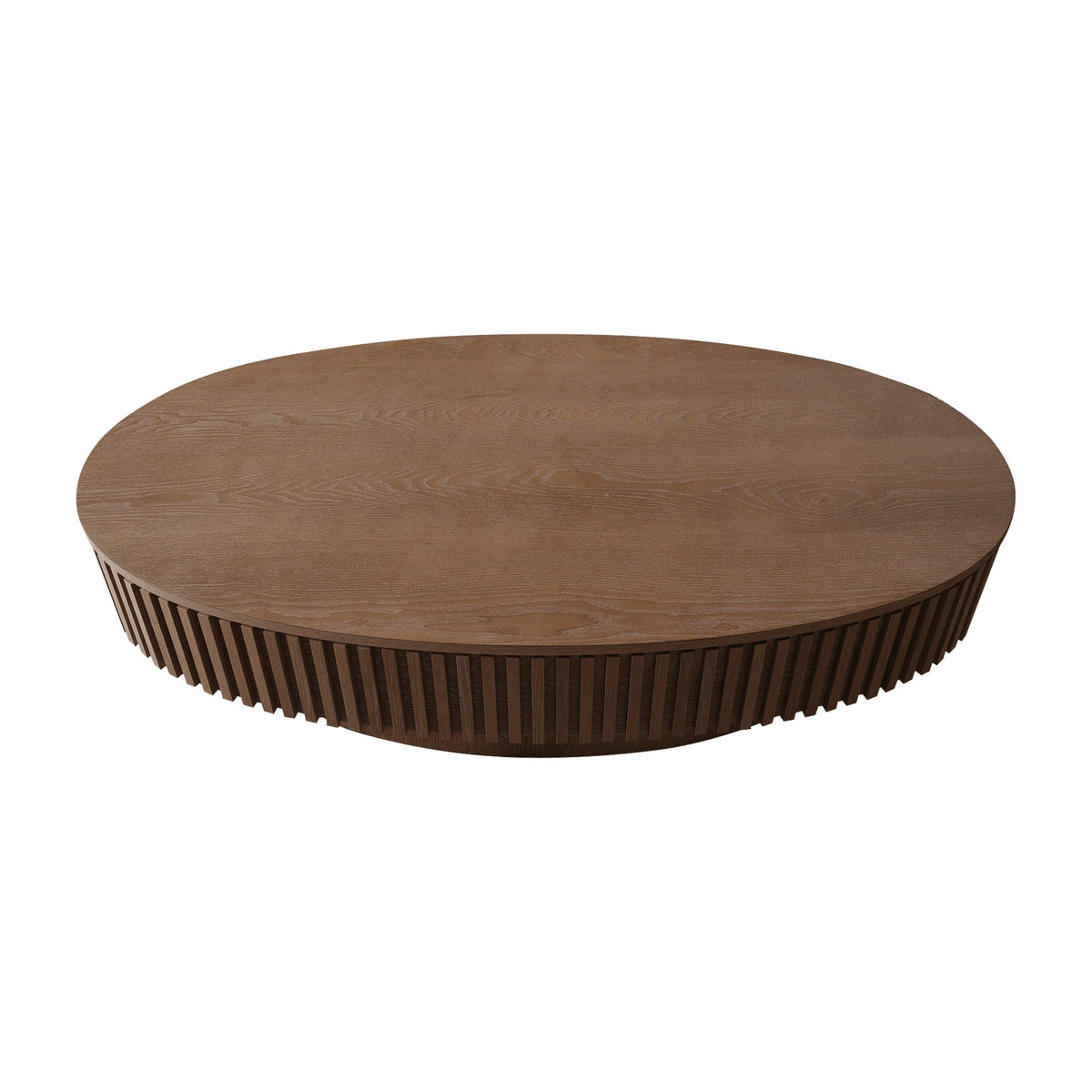 47'' Oval Coffee Table with Storage Solid Wood Veneered Modern Coffee Table Accent Tea Table for Living Room, Bedroom, Apartment or Office, Walnut