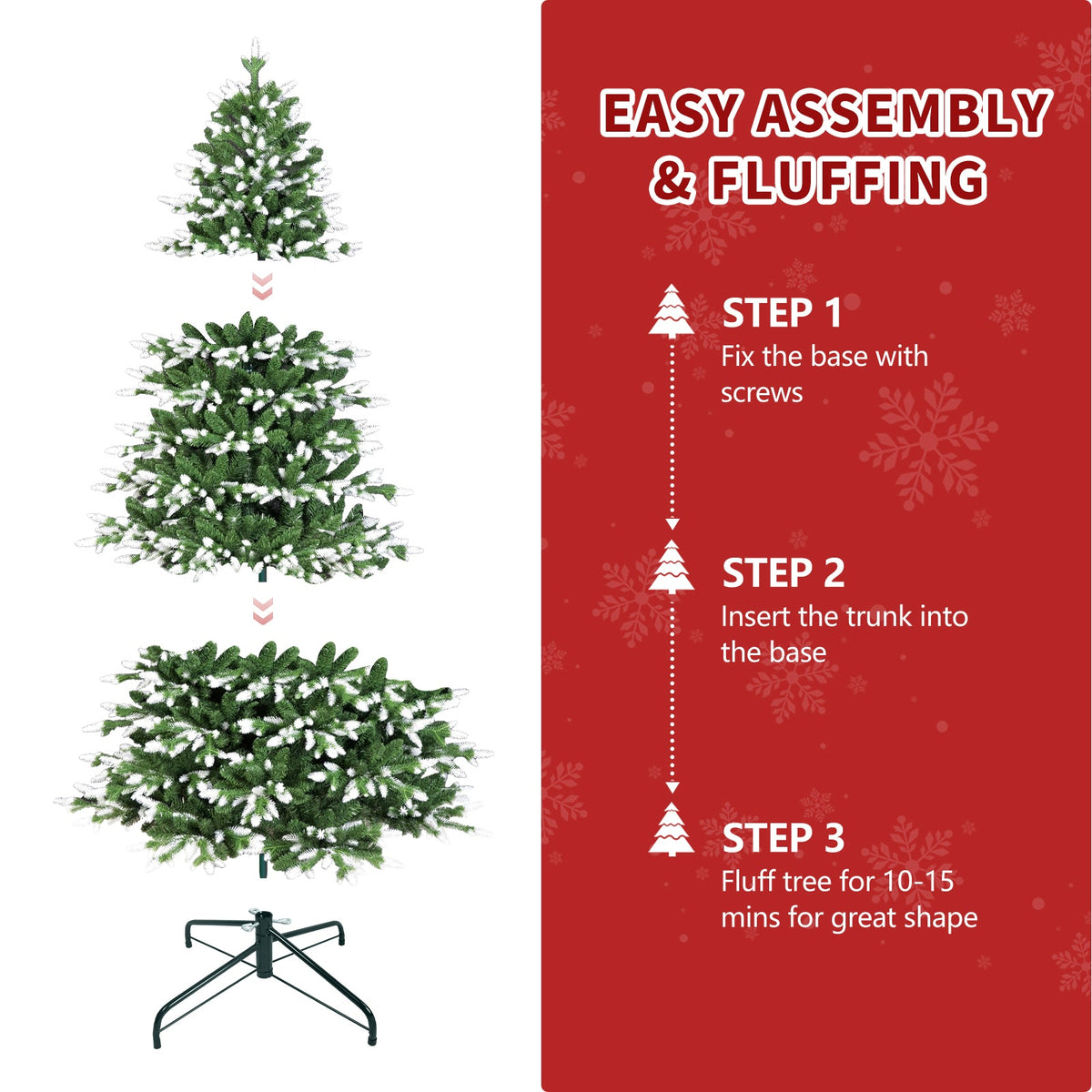 6FT Artificial Christmas Tree, White-Tipped PE & PVC Mixed Auto Tree