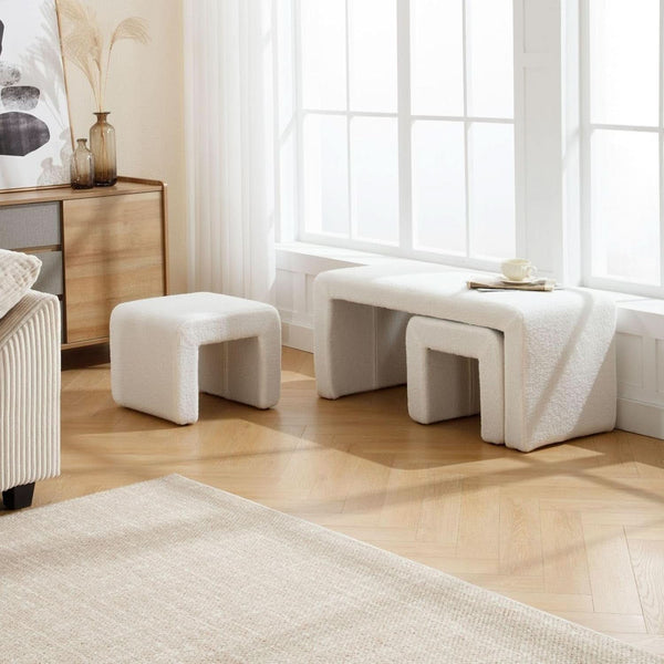White 40Inch Lux Velvet Plus Nesting Ottoman End Bench