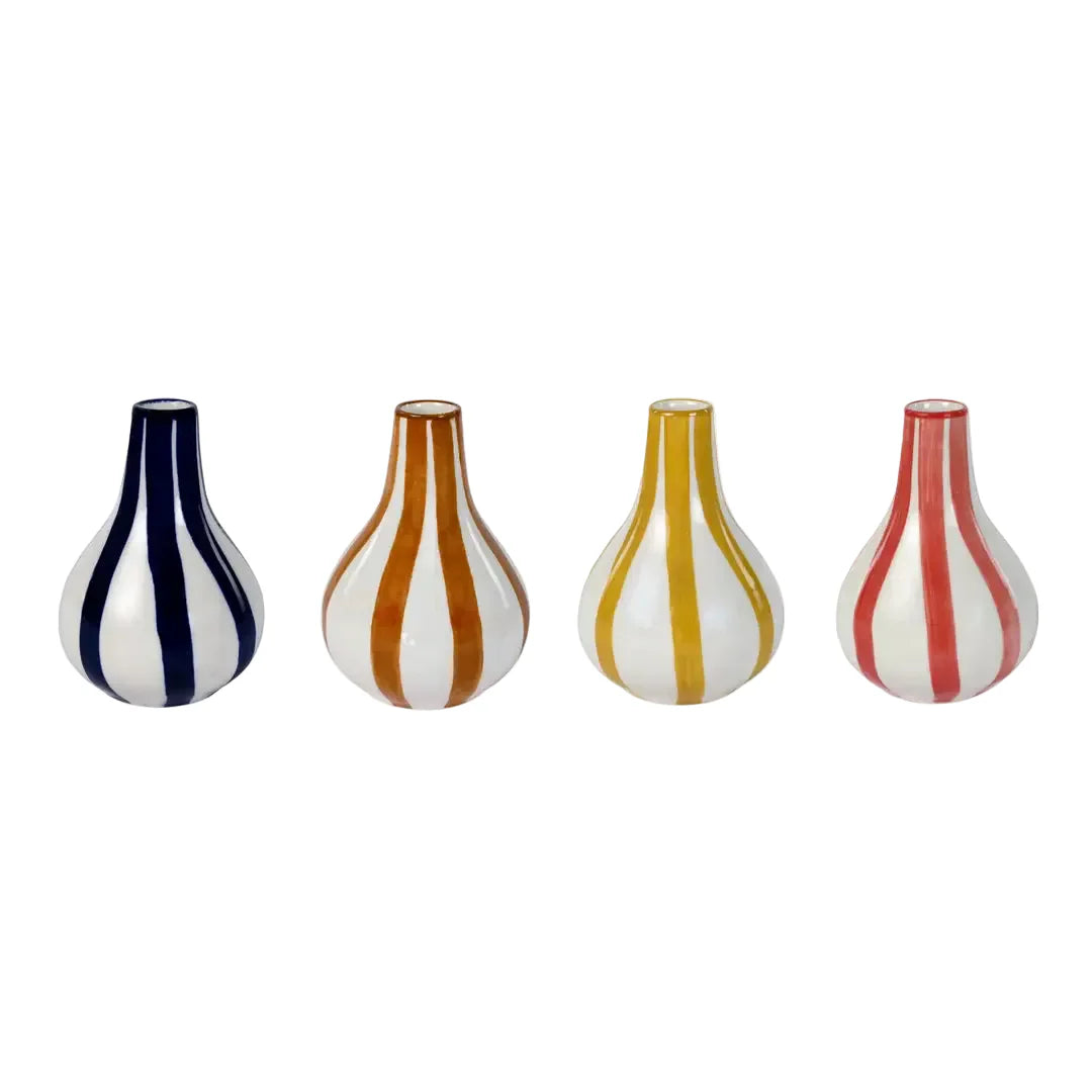 Ceramic Stripe  bud vase, Red- 3.5 x 3.5 x 4.75 Inches , Set of 2