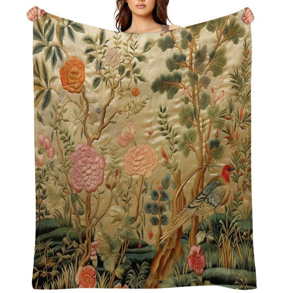 Silk Floral Birds Carpet Throw Blanket BionZax