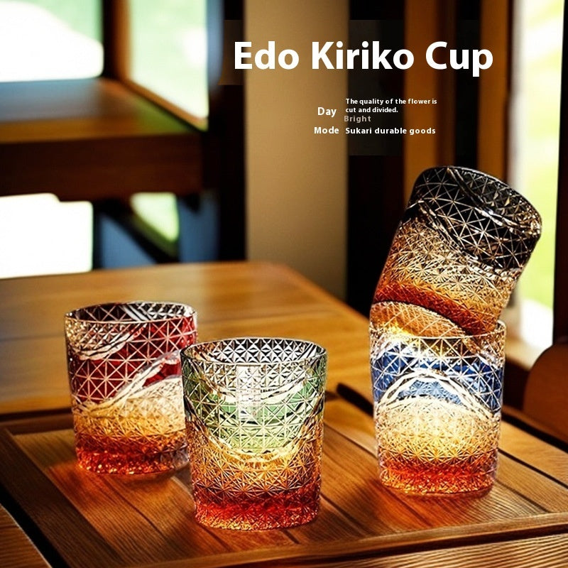 Edo Kiriko Japanese Handmade Cut Glass Cup – Single or Set of 4