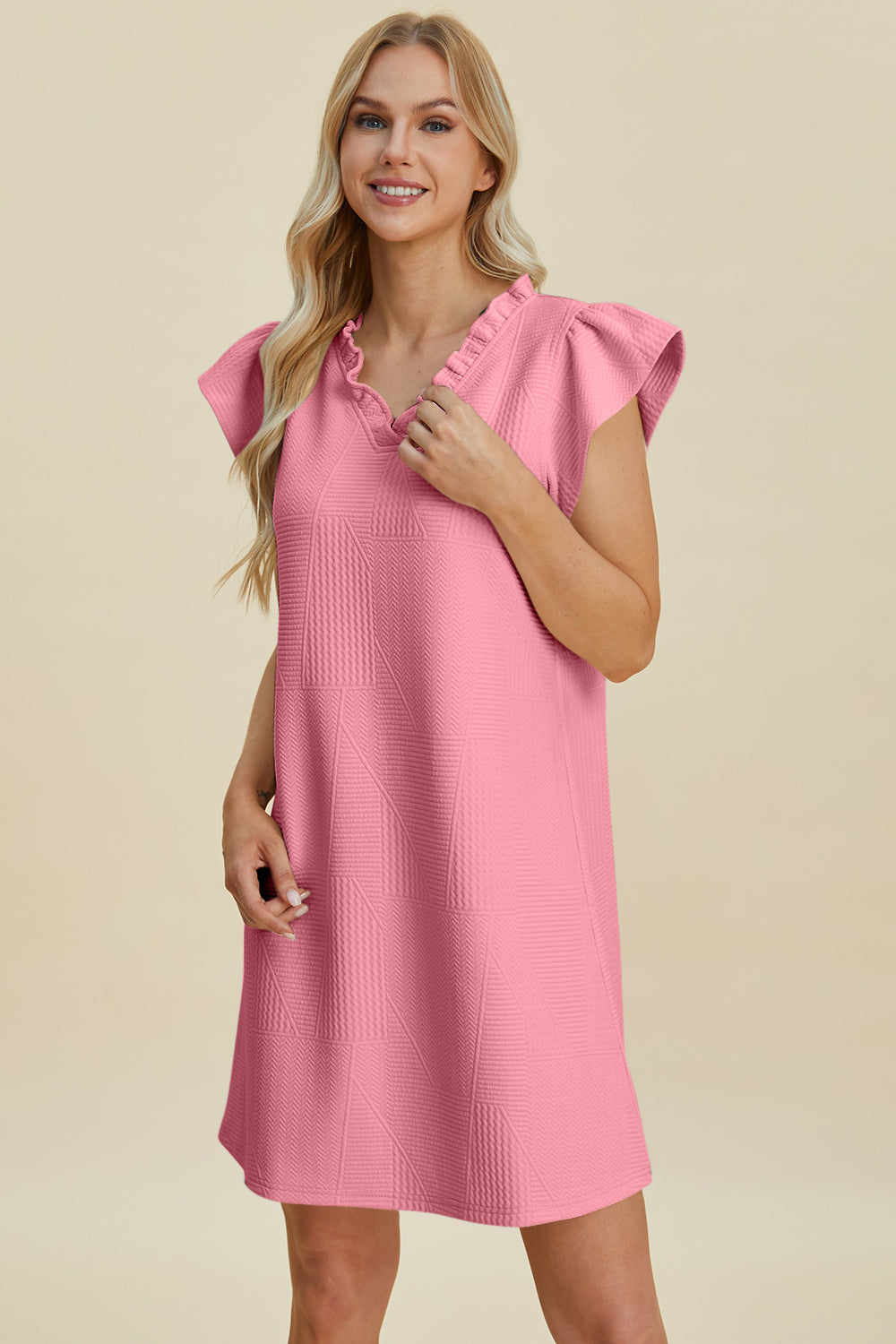 Double Take Full Size Ruffled V-Neck Cap Sleeve Dress – Ruffled V-Neck Dress, Cap Sleeve Dress, Elegant Ruffled Dress, Flattering V-Neck Dress, Stylish Full-Size Dress, Comfortable Ruffle Dress, Chic Cap Sleeve Dress