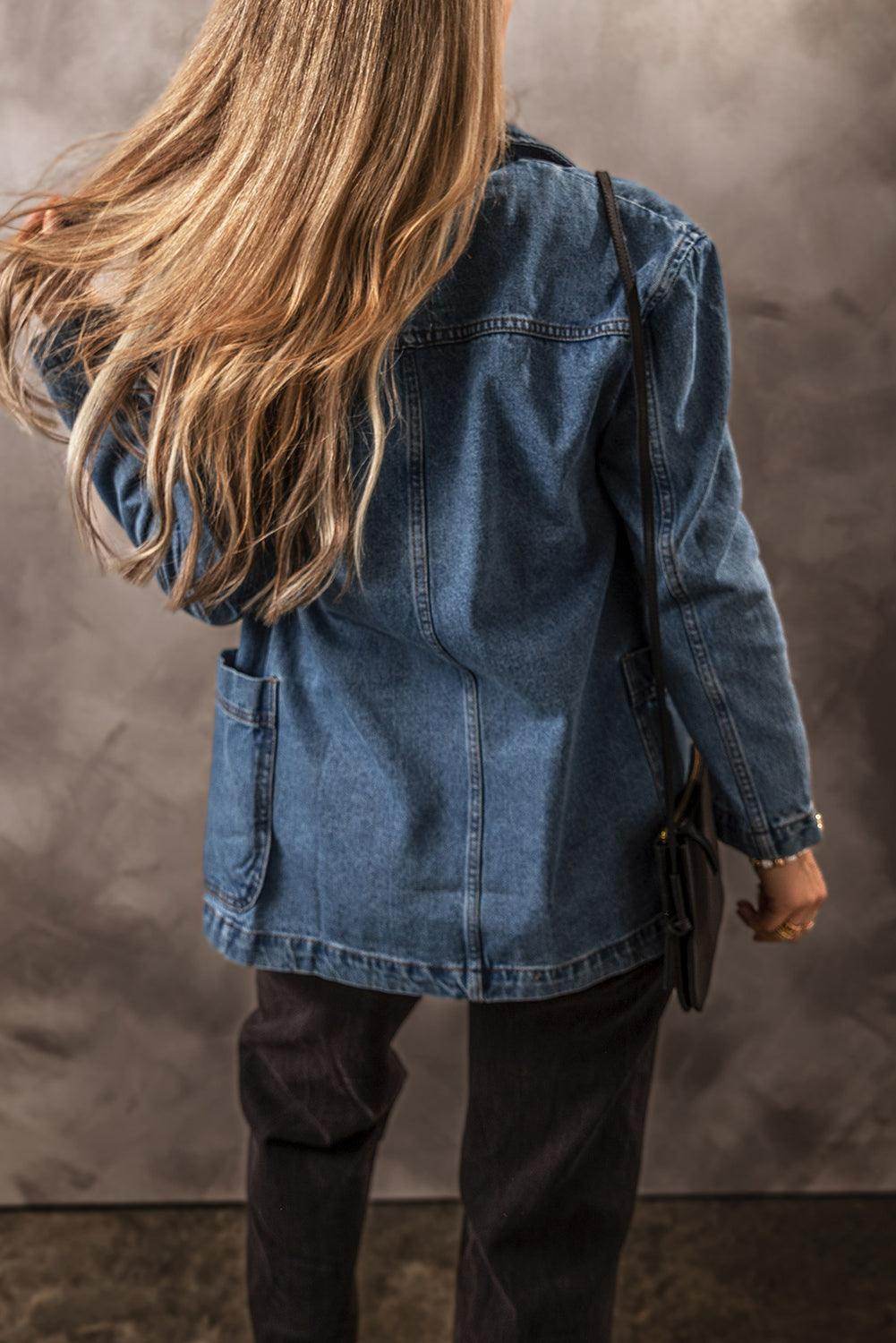 Pocketed Long Sleeve Denim Jacket for Women Stylish Fit