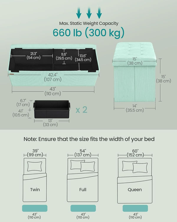 Moon light Green Foldable Storage Ottoman Bench Room