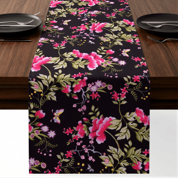 Black Floral Table Runner – Saku Print
