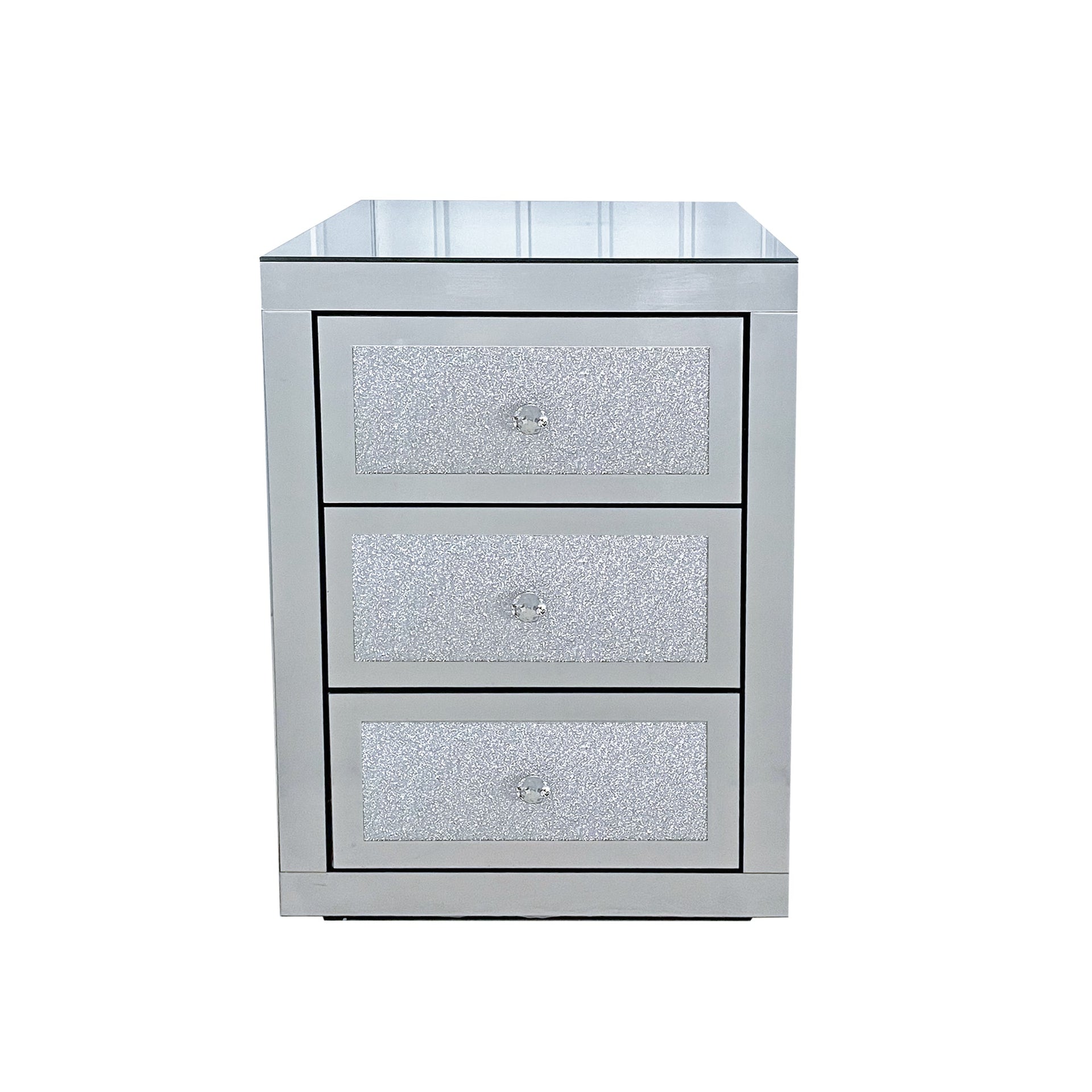 3-Drawer Mirrored Nightstand Bedside Table Glass Accent End Table