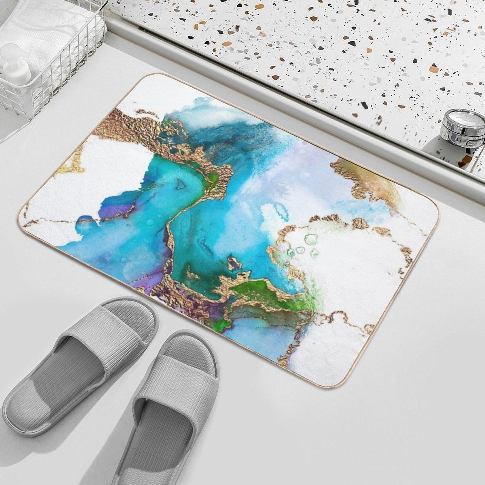 Abstract Faux Marble Mermaid Gemstone With Gold Glitter Bath Mat