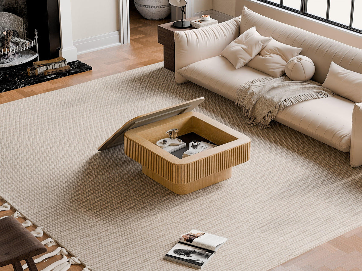 Modern Square Coffee Table with Hidden Storage