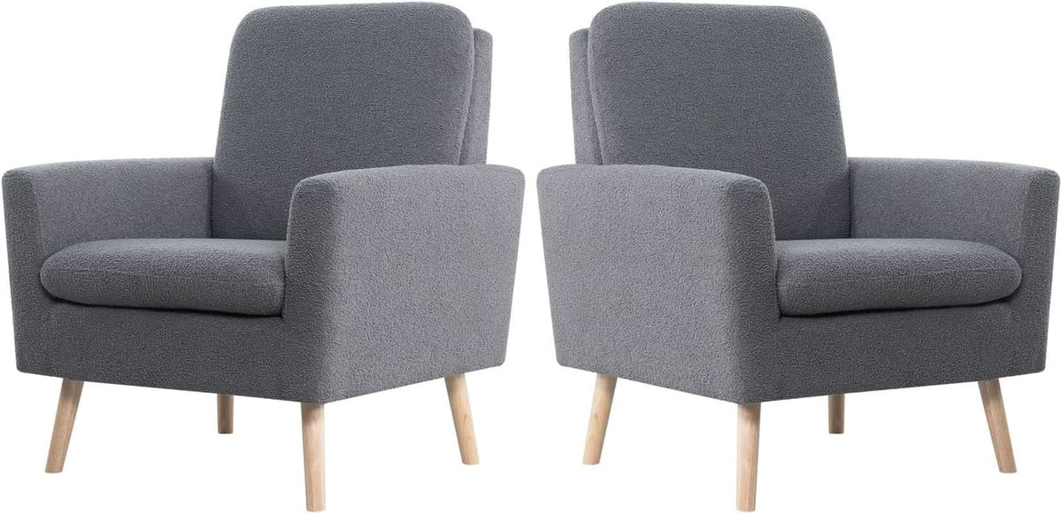 Gray Mid Century Modern Plush Upholstered Armchair